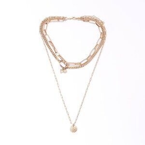 WOMEN AESTHETIC GOLD TONE LAYERED FASHION JEWELRY NECKLACE